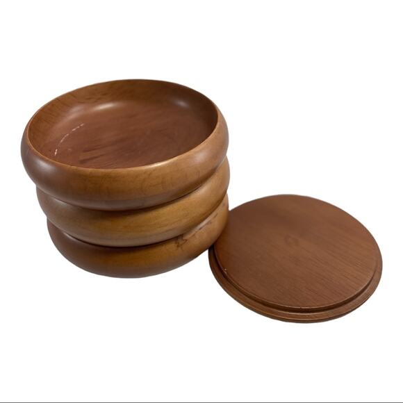 Milbern Vintage Mid-Century Wood Stackable Bowls w/Lid for Nuts/Candy/Trinkets - Picture 2 of 4